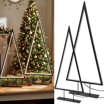 Set de 2 lampes décoratives sapin de Noël LED noir mat au design moderne, lumière blanc chaud, 120 & 177 LED, élégantes lampes de table pour rebord de fenêtre