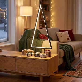 Preview: Moderne LED Deko Tannenbaum-Leuchte in Schwarz mit warmweissem Licht, 177 LEDs, elegante Tischleuchte für Weihnachten & Fensterbank