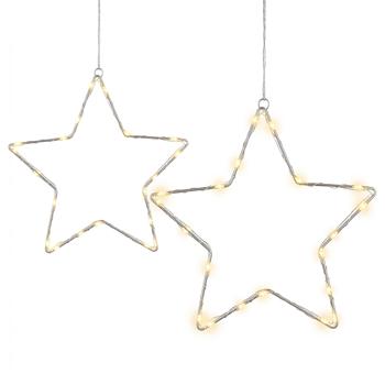 Preview: Set of 2 atmospheric LED metal stars Ø15 cm & Ø40 cm with suction cup for the window, warm white lights, timer & battery operation, Christmas decoration