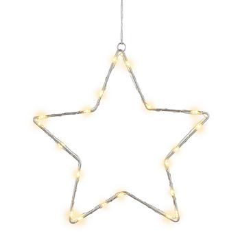 Preview: Stimmungsvoller LED Metallstern Ø40 cm mit Saugnapf fürs Fenster, 30 warmweisse Lichter, Timer & Batterriebetrieb, Weihnachtsdeko