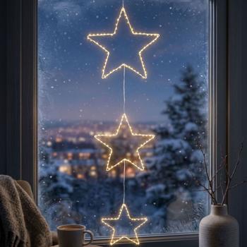 Elegante 3 LED Sterne zum Aufhängen, 180 warmweisse Lichter, Batterie mit Timer, Deko für Fenster & Weihnachten, weiss
