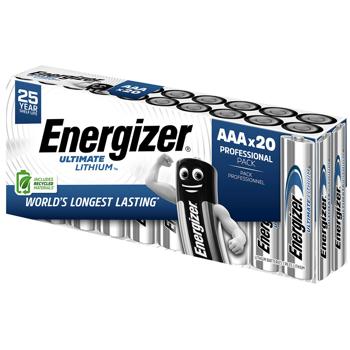 Box of 20 Energizer Ultimate Lithium AAA micro batteries 1.5 V 1250 mAh – leak‑proof micro batteries with 25‑year shelf life for camera & outdoor use