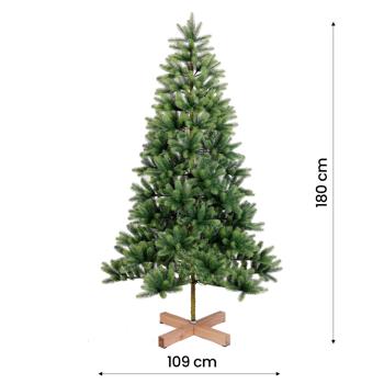 Preview: Künstlicher Weihnachtsbaum 180 cm mit über 900 Spitzen, Ø 109 cm, klappbare Äste, Holzständer, Tannenbaum wiederverwendbar, schnell aufgebaut