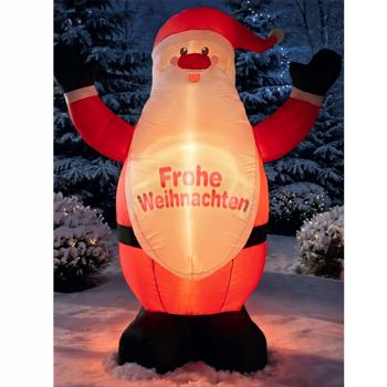 Preview: Aufblasbarer Weihnachtsmann mit LED 200 cm, eingebautes Gebläse, Frohe Weihnachten Schriftzug, IP44, Nikolaus Outdoor Deko 