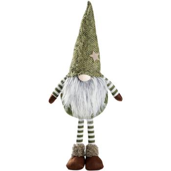 Preview: Weihnachtswichtel Deko mit Teleskopbeinen, grüne Sternmütze & Flauschbart, Stoff Wichtel 63 cm, grün-weiss geringelt, Weihnachtsdeko