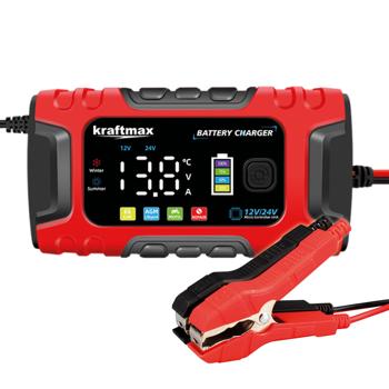 Chargeur de batterie auto 12/24V entièrement automatique – chargeur de batterie smart 10A avec écran LCD pour AGM gel LiFePO4 voiture camion