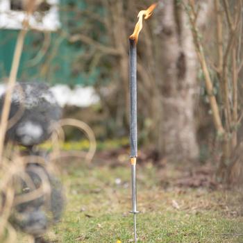 Preview: Stainless steel torch holders, set of 10 with ground spike, rust-free holders for garden torches and wax torches, with drip tray, for garden and events