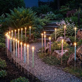 Preview: Garden wax torches, set of 20, colourful, 70 cm wax torches with wooden stake and cotton wick, approx. 3 h burn time, outdoor torches in pastel colours