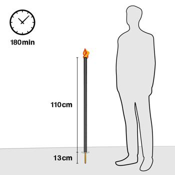 Preview: XXL wax torches 110 cm set of 5 with wooden handle and drip guard, party torches approx. 3 hrs burn time, hand torches for processions and garden parties