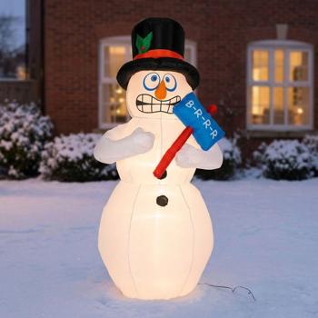 Bonhomme de neige gonflable 180 cm avec éclairage LED, bonhomme de neige qui grelotte avec haut‑de‑forme et pancarte Brrr, auto‑gonflant, décoration de Noël pour le jardin