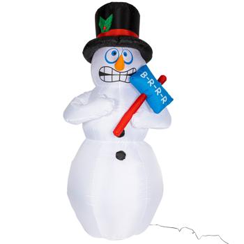 Preview: Bonhomme de neige gonflable 180 cm avec éclairage LED, bonhomme de neige qui grelotte avec haut‑de‑forme et pancarte Brrr, auto‑gonflant, décoration de Noël pour le jardin