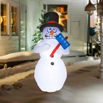 Preview: Bonhomme de neige gonflable 180 cm avec éclairage LED, bonhomme de neige qui grelotte avec haut‑de‑forme et pancarte Brrr, auto‑gonflant, décoration de Noël pour le jardin