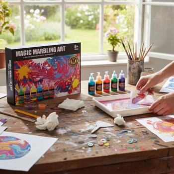 Set de marbrure pour enfants avec 6 couleurs, set de peinture sur eau avec bassin, pipette, pince et 10 feuilles de papier A4, set de peinture