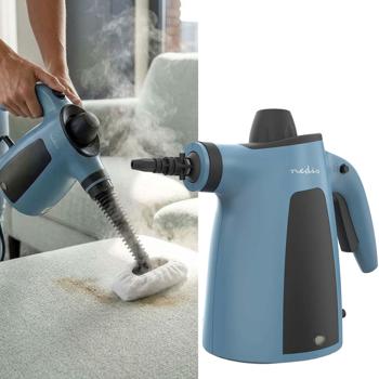 Handdampfreiniger 1050 W mit 10 Zubehörteilen, Dampfreiniger mit 3,5 bar und 0,35 l Wassertank für Küche, Bad, Fenster, Polster und Fugen, 4 m Kabel