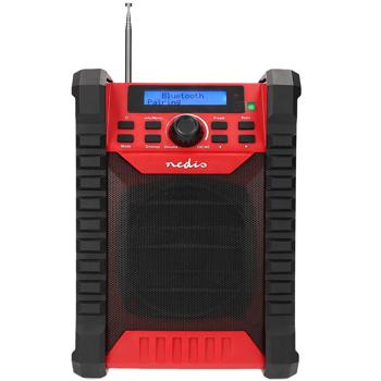 Preview: Baustellenradio DAB+ und UKW mit Bluetooth und Akku, robustes Radio IP54 mit 30 W Klang, bis 10 Std. Laufzeit, USB-C Ladung, Tragegriff, rot/schwarz