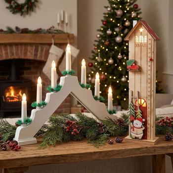 Preview: Set maison calendrier de l’Avent LED & arc lumineux LED : décoration de Noël élégante éclairée en blanc chaud avec minuterie & compte à rebours – idéal pour table & fenêtre