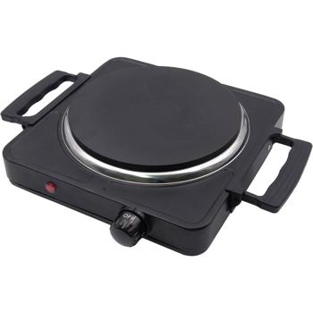 Preview: Piastra singola 1500 watt nero, piastra elettrica con piastra in ghisa, manopola giri e maniglie, piastra mobile per camping e ufficio