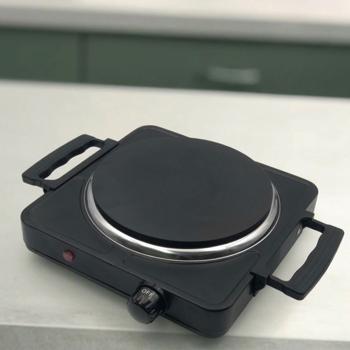 Preview: Piastra singola 1500 watt nero, piastra elettrica con piastra in ghisa, manopola giri e maniglie, piastra mobile per camping e ufficio