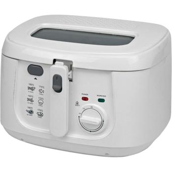 Preview: Fritteuse 2,5 l mit 1800 W, Elektro Fritteuse mit Sichtfenster, Fettfilter und Thermostat bis 190 °C, Ölfritteuse mit Frittierkorb und Hebemechanismus, weiss