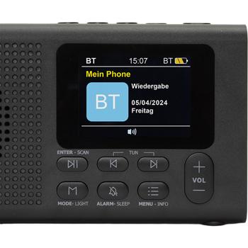 Preview: DAB+ Radio tragbar mit Bluetooth und Weckfunktion, Digitalradio DAB+ und UKW, Farbdisplay, 2 Weckzeiten, Netz- oder Batteriebetrieb, schwarz