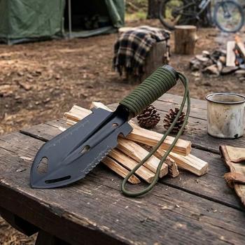 Multifunktionsschaufel 10-in-1 aus Kohlenstoffstahl, Outdoor Schaufel mit Säge, Schneidkante und Paracord Griff, mit Tasche, für Camping und Bushcraft