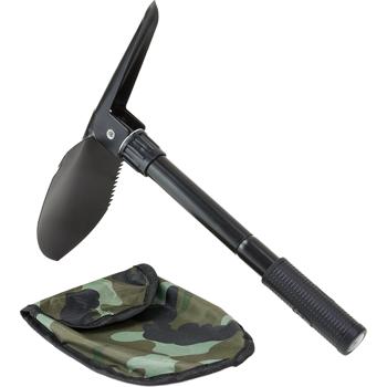 Preview: Handlicher Mini Klappspaten mit Säge & Kompass – Kompaktes 330g Schaufel Werkzeug Set mit Camouflage Tasche für Outdoor & Camping