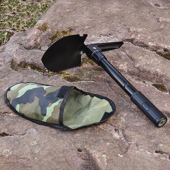 Preview: Handlicher Mini Klappspaten mit Säge & Kompass – Kompaktes 330g Schaufel Werkzeug Set mit Camouflage Tasche für Outdoor & Camping