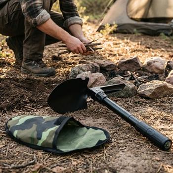 Handlicher Mini Klappspaten mit Säge & Kompass – Kompaktes 330g Schaufel Werkzeug Set mit Camouflage Tasche für Outdoor & Camping