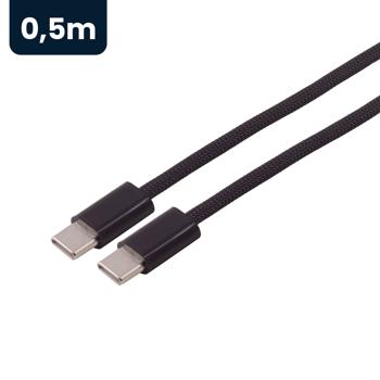 Preview: USB-C Ladekabel 240W 0,5 m schwarz, USB-C auf USB-C Kabel mit Textilmantel, Schnellladekabel PD 3.1 und USB 2.0 Datenkabel für Handy, Tablet, Laptop