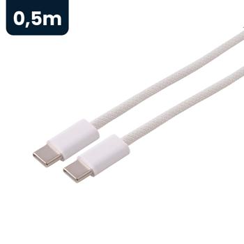 Preview: Set de 2 câbles de charge USB‑C 240 W 0,5 m blanc, câble USB‑C vers USB‑C avec gaine textile, câble de charge rapide PD 3.1 et câble de données USB 2.0 pour smartphone, tablette, laptop