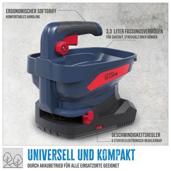Preview: Akku Streuer 18V Handstreuer für Saatgut, Dünger und Streusalz, 3,3 Liter, 5 m Streubreite, 6 Stufen, Universalstreuer - ohne Akku und Ladegerät