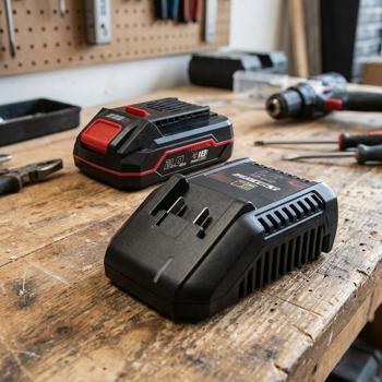 Akku und Ladegerät Set 18V, Starter Kit mit 2,0 Ah Akku und 3 A Schnellladegerät, Ersatzakku 36 Wh für Akku Gartengeräte und Akkuwerkzeug