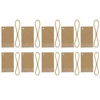 Preview: Étiquettes pendantes en papier kraft, lot de 10 avec petits élastiques dorés, étiquettes cadeaux à inscrire avec motif à losanges blancs, pour cadeaux et bocaux