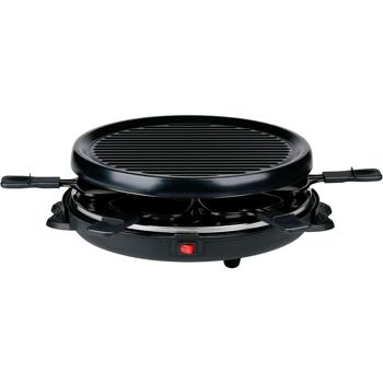 Preview: Grill per raclette rotondo per 6 persone, 800 W, forno per raclette con piastra grill rimovibile antiaderente e 6 padelline ovali, riflettore in acciaio inox