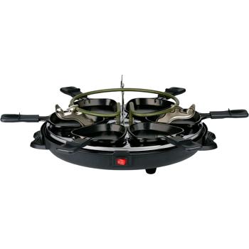 Preview: Grill per raclette rotondo per 6 persone, 800 W, forno per raclette con piastra grill rimovibile antiaderente e 6 padelline ovali, riflettore in acciaio inox