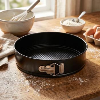 Moule à charnière 28 cm avec revêtement antiadhésif, moule rond en acier avec fond et fermeture à loquet, Ø 28 x 6,7 cm, moule pour gâteaux et cheesecakes, noir