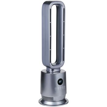 Preview: Chauffage soufflant sans rotor 2000 W, chauffage soufflant PTC en céramique sans pales avec télécommande, thermostat, oscillation à 45°, minuteur et lumière d’ambiance, argent