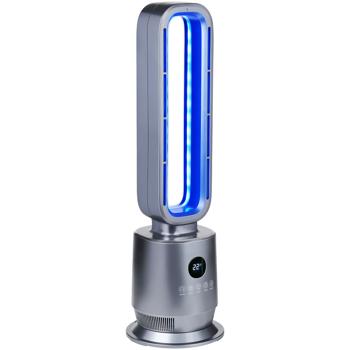 Preview: Chauffage soufflant sans rotor 2000 W, chauffage soufflant PTC en céramique sans pales avec télécommande, thermostat, oscillation à 45°, minuteur et lumière d’ambiance, argent