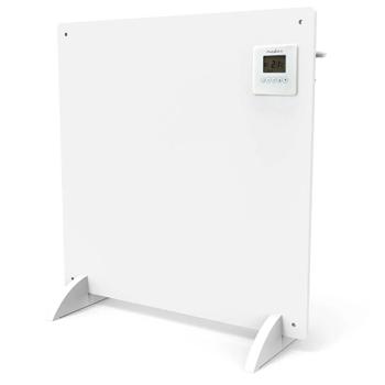 Preview: Chauffage infrarouge 425 W panneau chauffant 61 × 63 cm, avec thermostat numérique, minuterie hebdomadaire et display LCD, IP44, sur pieds ou mural, blanc