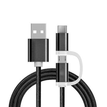 Charging Cable 2in1 USB Micro & Type C, 1 Meter, Black Nylon