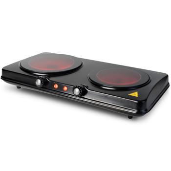 Preview: Glass ceramic double hotplate, 2 hobs 16.4 & 18.8 cm, mobile - portable, 2,000 W, quick heat-up, ideal for camping, garden and at home 