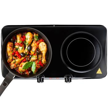 Preview: Glass ceramic double hotplate, 2 hobs 16.4 & 18.8 cm, mobile - portable, 2,000 W, quick heat-up, ideal for camping, garden and at home 
