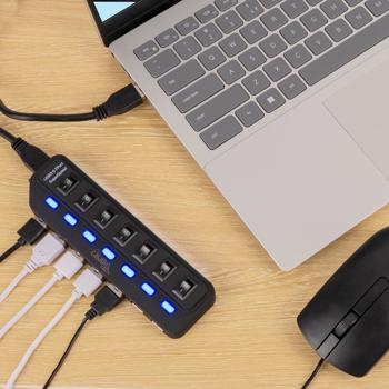 Preview: Hub USB 3.0 attivo di alta qualità per un massimo di 7 dispositivi - trasferimento dati veloce, porte USB-A, commutabili singolarmente, compatte e potenti