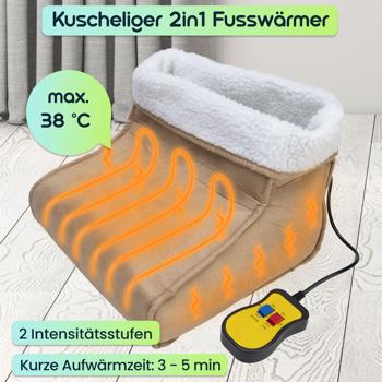 Preview: Kuscheliger 2in1 Fusswärmer, Vibrationsmassage, Fernbedienung, Teddyfutter, braun - Warme Füsse & entspannende Massage, Wohlfühlkomfort