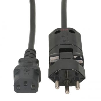 Preview: Apparatekabel mit Clip-Clap Stecker Typ12 - Kupplung C13, 2m Schwarz - H05VV-F3G0.75 - Flexibel klappbar/drehbar - Schweizer Qualität für PC/Monitor Preview: Apparatekabel mit Clip-Clap Stecker Typ12 - Kupplung C13, 2m Schwarz - H05VV-F3G0.75 - Flexibel klappbar/drehbar - Schweizer Qualität für PC/Monitor