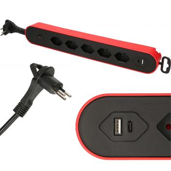 Preview: Presa multipla, 5 x T13, 1 USB tipo A, 1 USB tipo C, rosso e nero