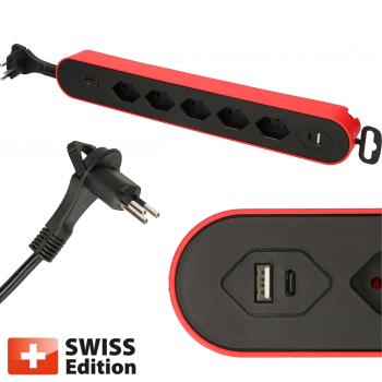 Preview: Presa multipla, 5 x T13, 1 USB tipo A, 1 USB tipo C, rosso e nero