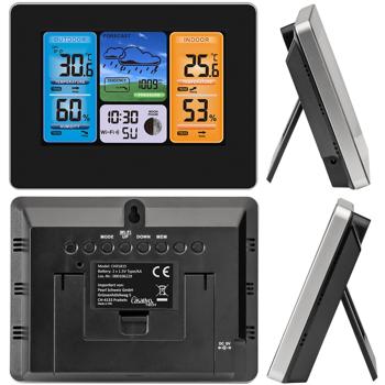 Preview: Modern WLAN weather station, outdoor sensor, color display, clock, weather tendency, humidity. App analysis for weather history. Precise weather data