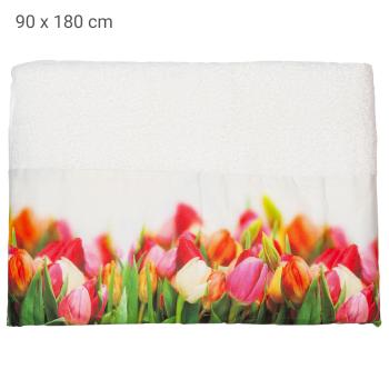 Preview: Bath towel Tulip pattern, with border, 90 x 180 cm