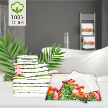 Preview: Bath towel Tulip pattern, with border, 90 x 180 cm